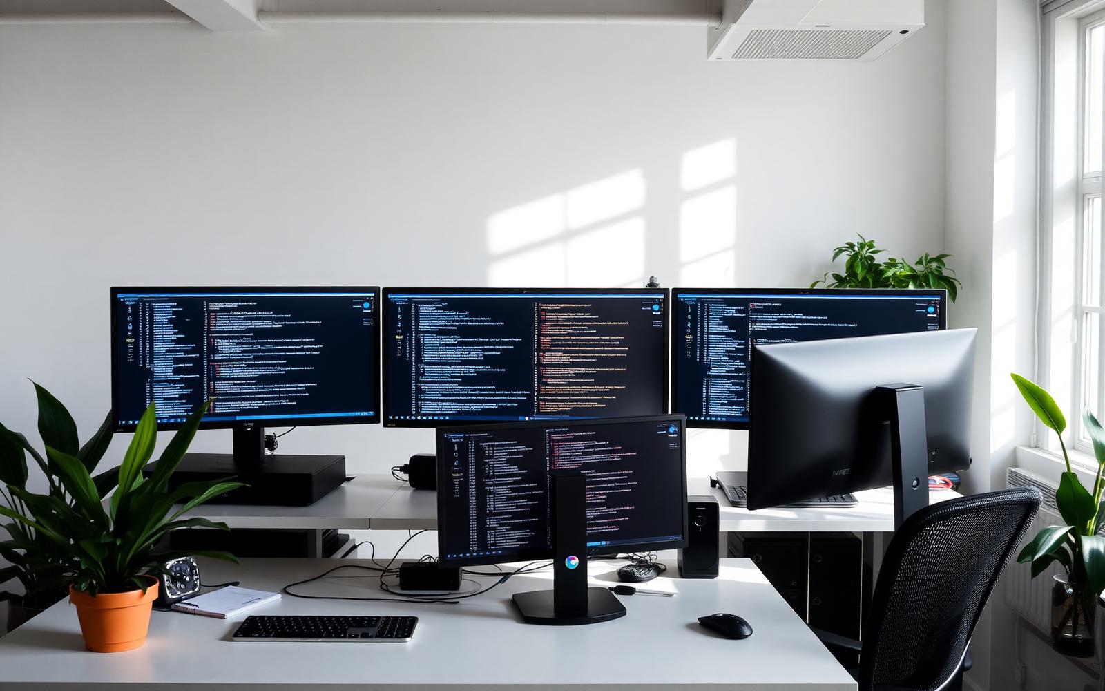 A modern, well-lit software development workspace